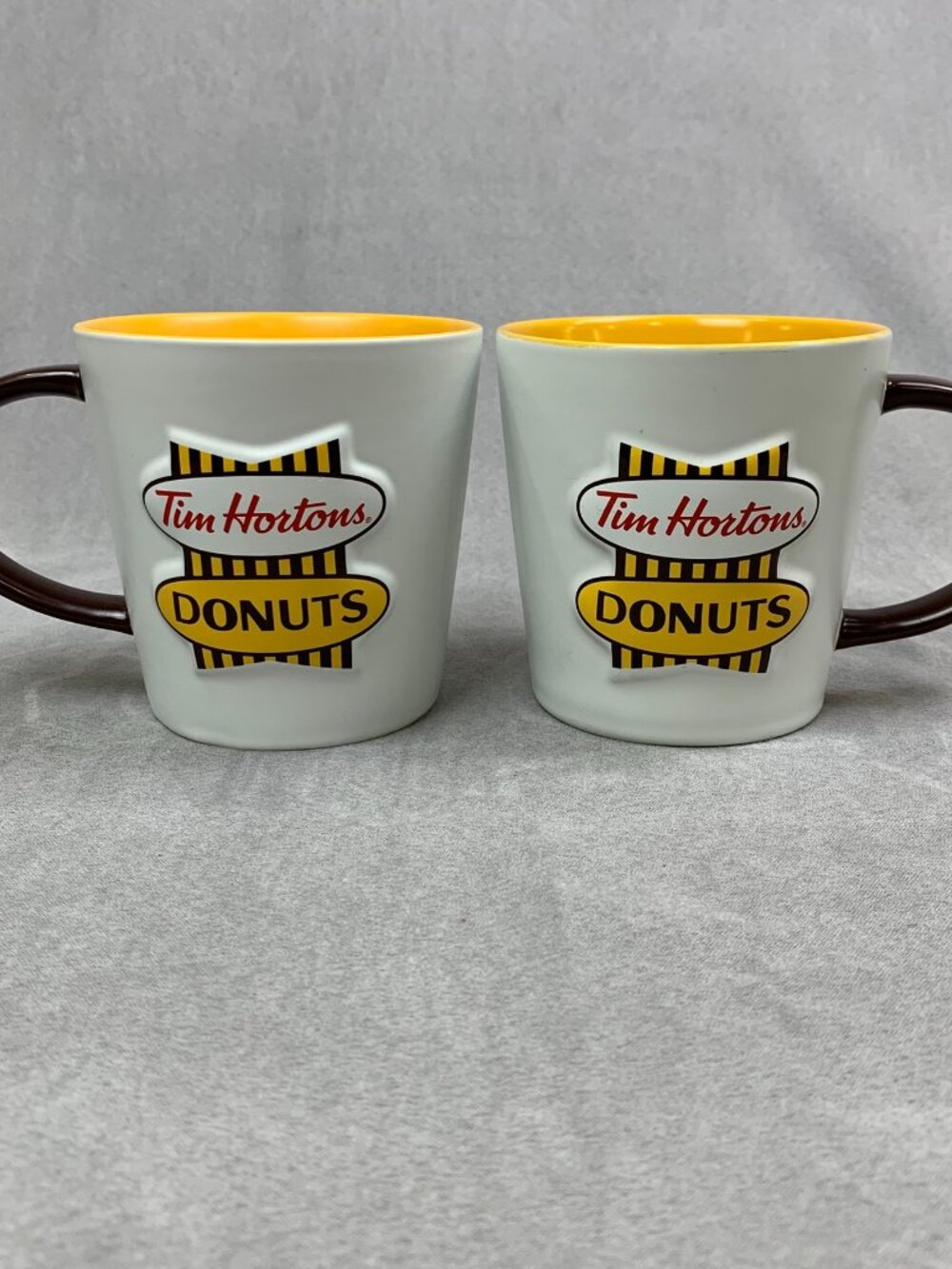 Lot of 2 Tim Hortons Retro 3D 16 oz Coffee Mugs 2025 Limited Edition White